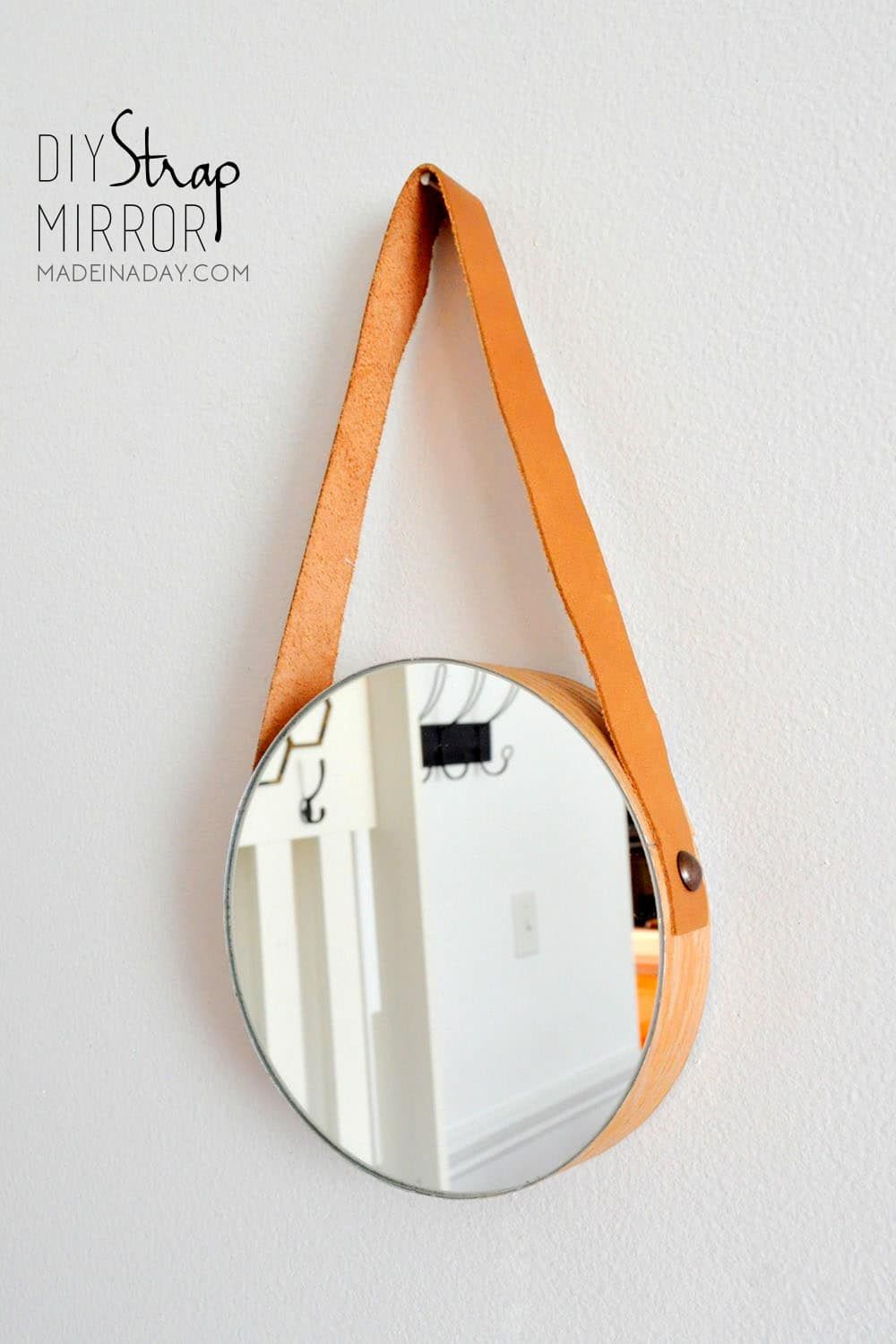 Diy Wood Leather Strap Mirror Inside Black Leather Strap Wall Mirrors (View 11 of 15)