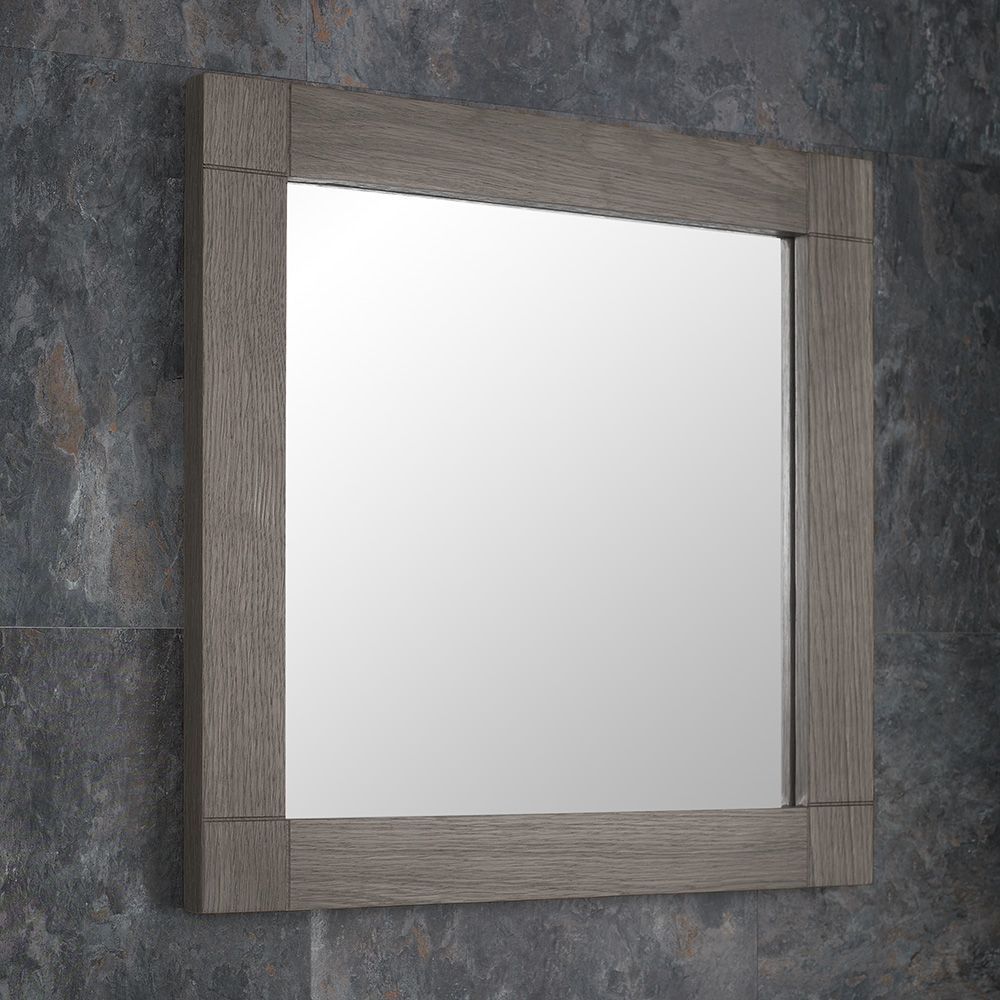 Due Mid March 2019 Grey Wash Solid Oak 600mm Square Wall Hung Bathroom For Gray Washed Wood Wall Mirrors (Photo 10 of 15)