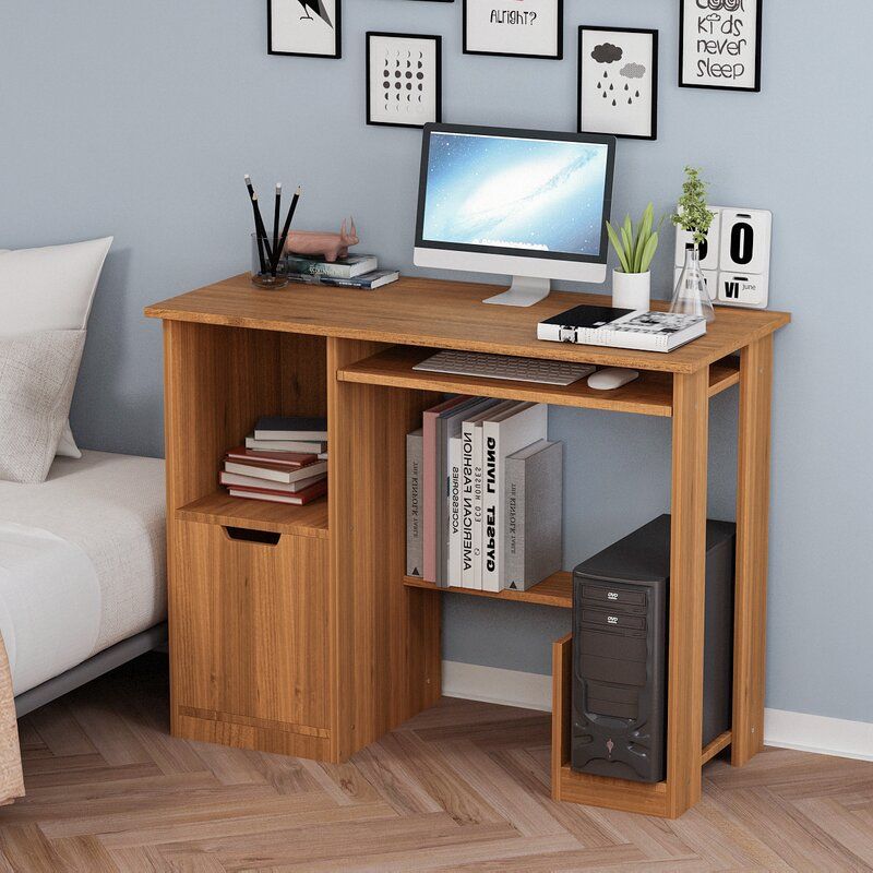 Ebern Designs Compact Computer Desk Work Desks For Home Office Small In Modern Ashwood Office Writing Desks (View 9 of 15)