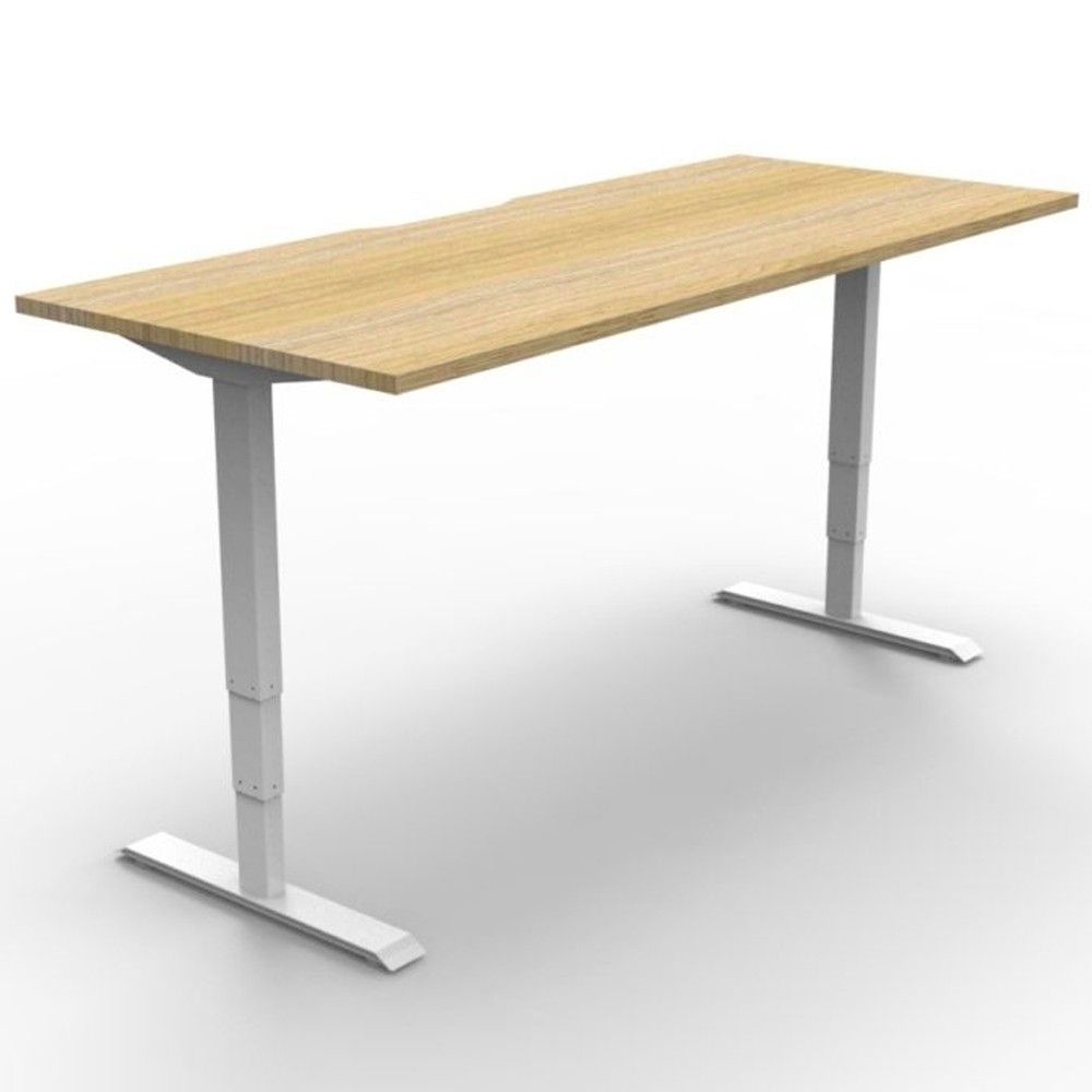 Electric Height Adjustable Standing Desk Oak White | Apex Throughout White Adjustable Stand Up Desks (View 12 of 15)