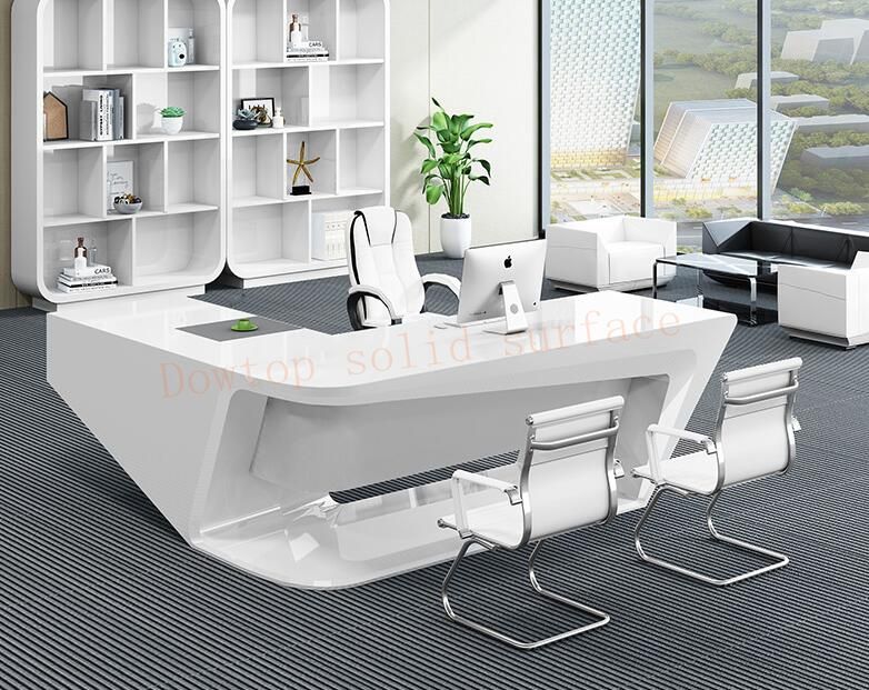 Elegant Modern Pure White Solid Surface Manager Desk Throughout Off White And Cinnamon Office Desks (View 13 of 15)