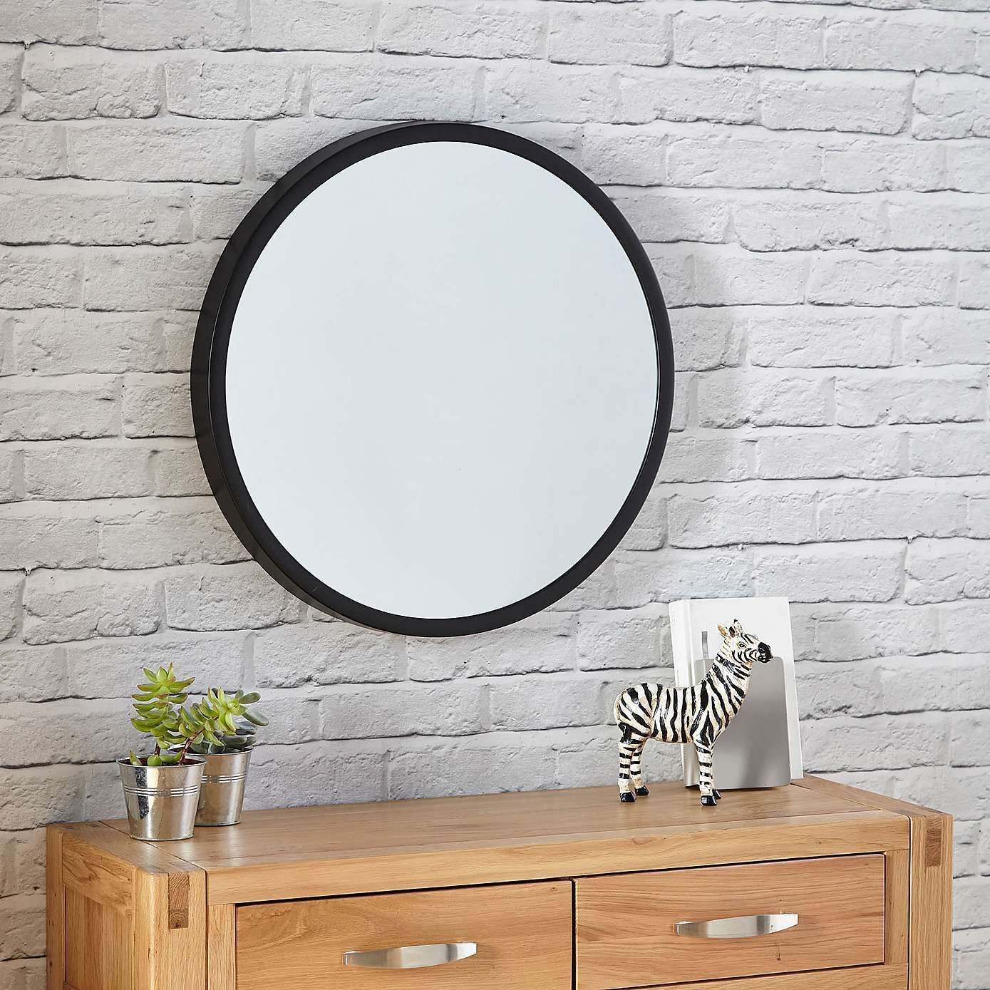 Elements Round Wall Mirror 55cm Black | Hanging Wall Mirror, Black Wall With Regard To Round Grid Wall Mirrors (View 6 of 15)
