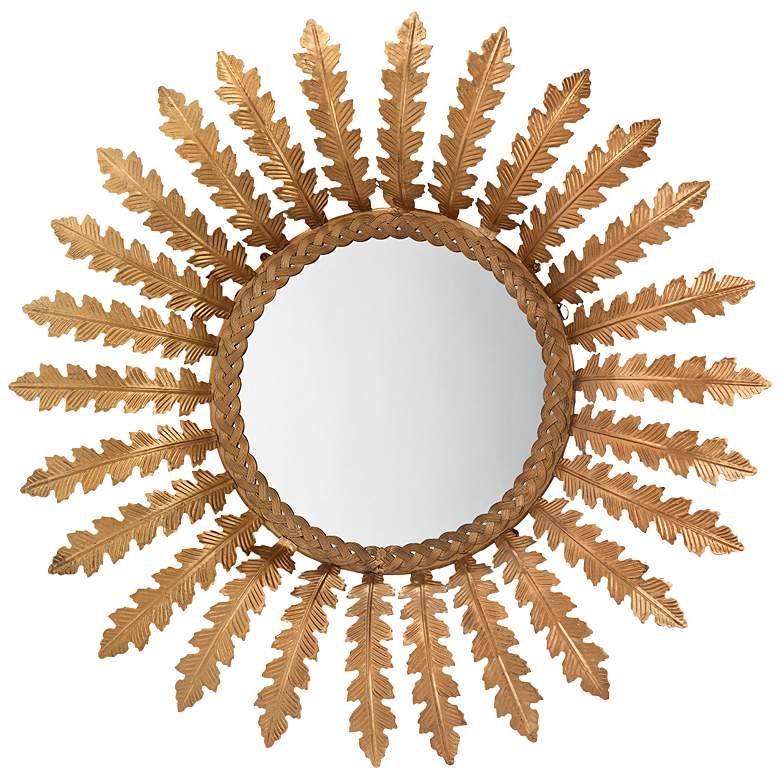 Elouise Antique Brass Sunburst 24 1/2" Round Wall Mirror – #77e15 Within Carstens Sunburst Leaves Wall Mirrors (View 15 of 15)
