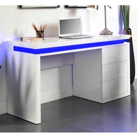 Emerson Computer Desk In White High Gloss With Led £369.95 | Go With Regard To Gloss White Corner Desks (Photo 14 of 15)