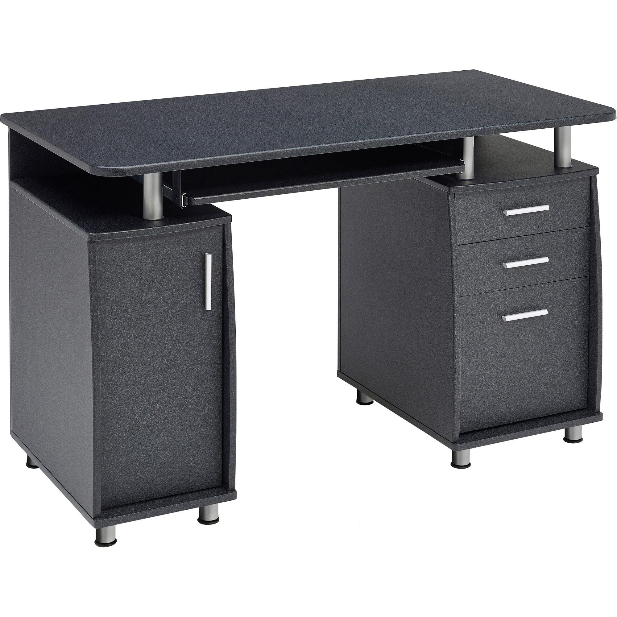 Emperor Desk With Cupboard & Drawers Graphite Black Intended For Graphite Convertible Desks With Keyboard Shelf (View 6 of 15)