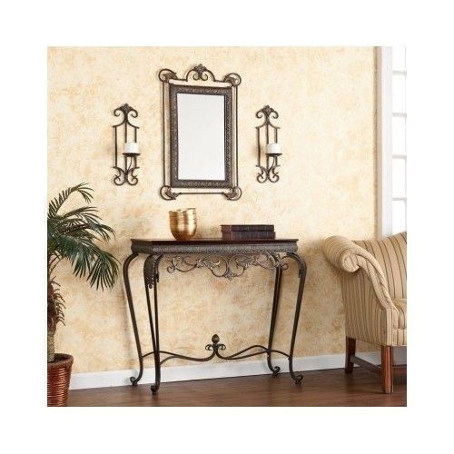 Entryway Hall Table 4 Piece Set Mirror Wall Sconces Decor | Sconce Within Glass 4 Piece Wall Mirrors (View 8 of 15)