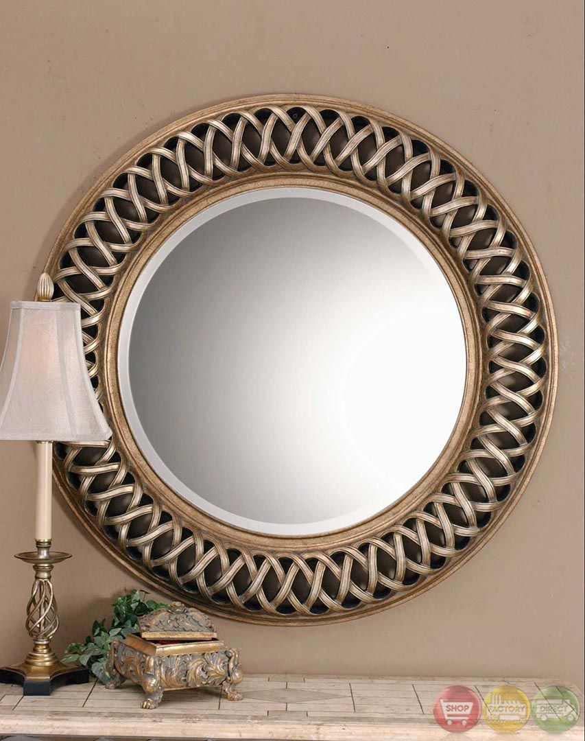Entwined Woven Circle Design Frame Mirror W Silver Leaf Finish 14028 B Inside Gold Leaf Metal Wall Mirrors (View 7 of 15)