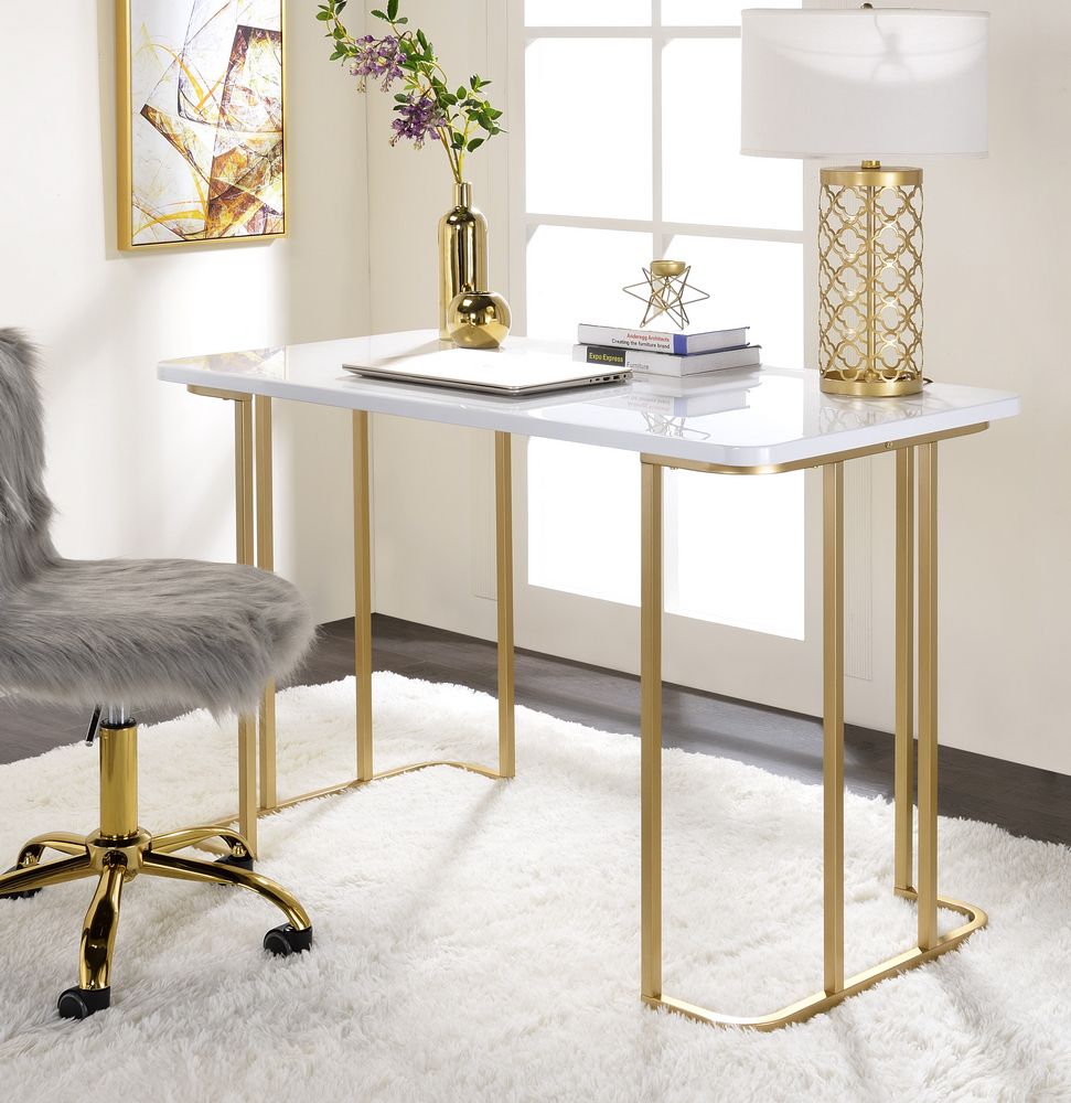 Estie White Wood/gold Finish Metal Writing Deskacme Inside Gold And Pink Writing Desks (View 9 of 15)