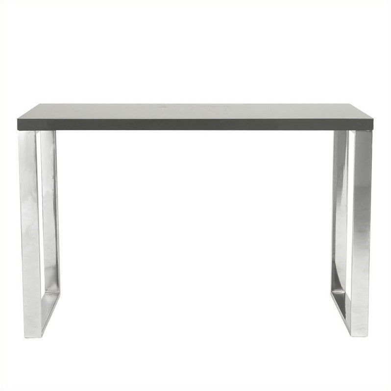 Eurostyle Dillon Desk In Gray Lacquer / Polished Stainless Steel – 09815gry Inside Gray Lacquer And Gold Luxe Desks (View 2 of 15)