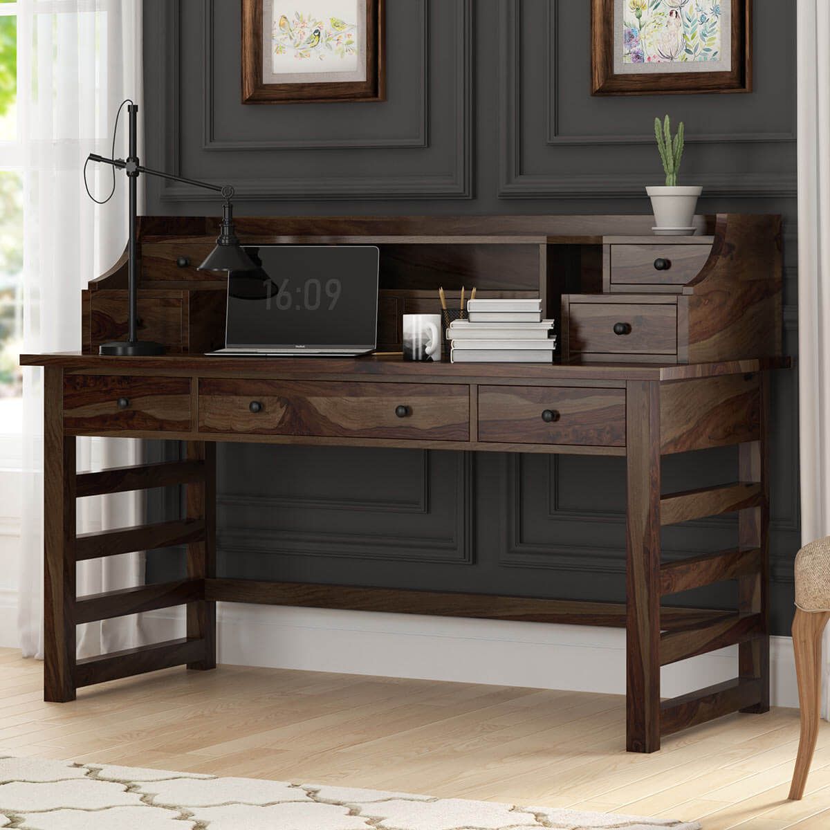Everglades Rustic Solid Wood Secretary Writing Desk With Hutch In Reclaimed Barnwood Writing Desks (Photo 4 of 15)