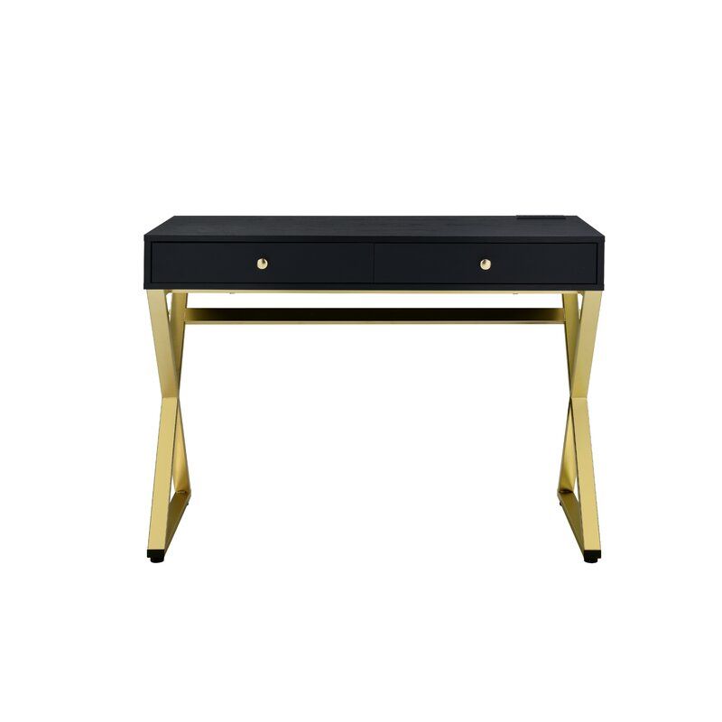 Everly Quinn Writing Desk With Built In Usb Port And Plug In Black And Intended For Acacia Wood Writing Desks With Usb Ports (View 2 of 15)
