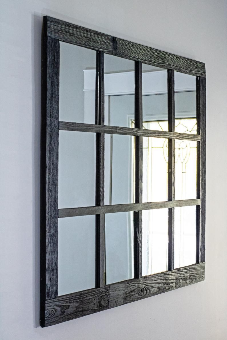 Extra Large Farmhouse Window Pane Mirror  46"x36"  Rustic Barn Wood For Window Cream Wood Wall Mirrors (View 8 of 15)