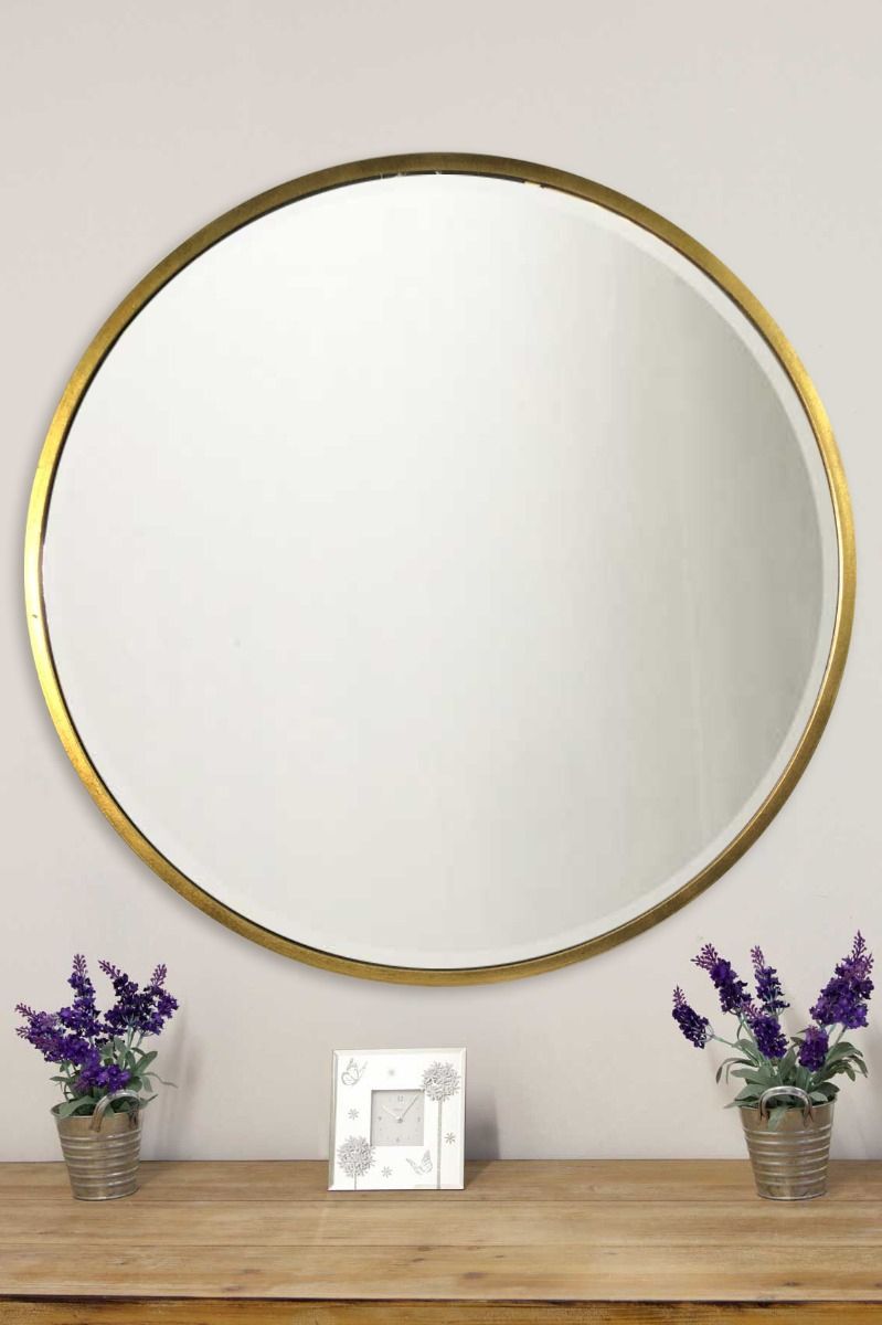 Extra Large Gold Circular Bevelled Round Wall Mirror 100cm X 100cm Pertaining To Round Scalloped Wall Mirrors (View 15 of 15)