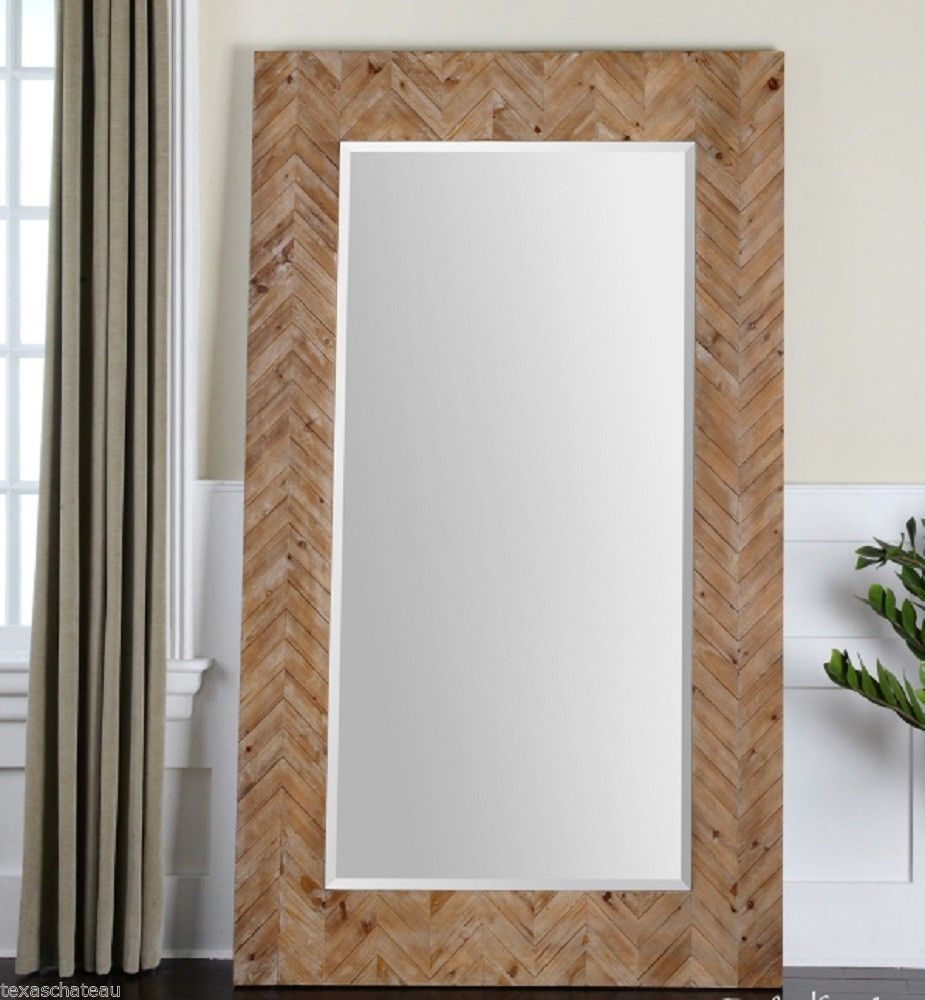 Extra Large Mirror White Washed Wood Frame Wall Floor Dressing Full Pertaining To Gray Washed Wood Wall Mirrors (Photo 11 of 15)