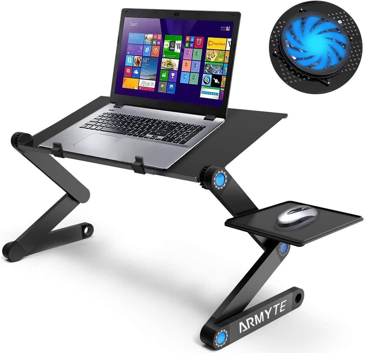 Extra Wide Adjustable Laptop Stand With Cooling Fan & Mouse Pad For 17 Throughout Green Adjustable Laptop Desks (View 9 of 15)