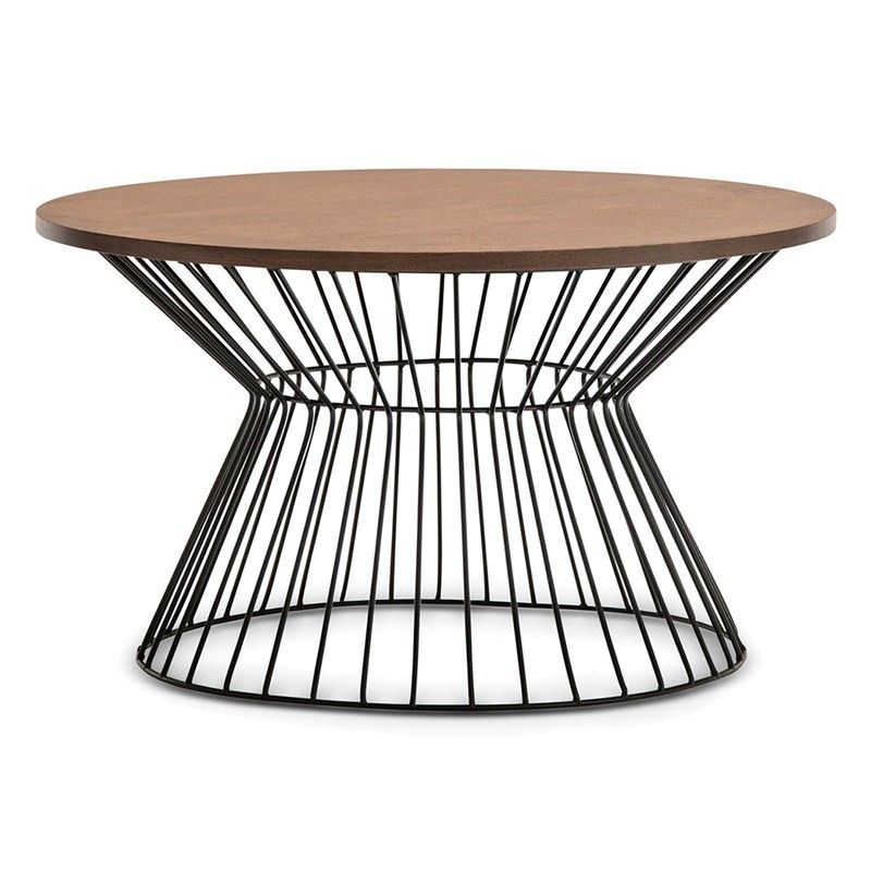 Fabiano Wooden Top Metal Wireframe 80cm Round Coffee Table – Walnut/black In Espresso Wood And Black Metal Desks (View 10 of 15)
