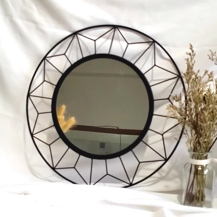 Factory Price Large Round Wall Mirror/ Black Metal Frame Wall Mirror Within Reba Accent Wall Mirrors (Photo 10 of 15)