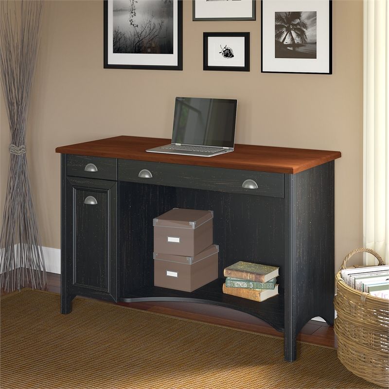 Fairview Computer Desk With Drawers In Antique Black – Engineered Wood For Wood Center Drawer Computer Desks (View 2 of 15)