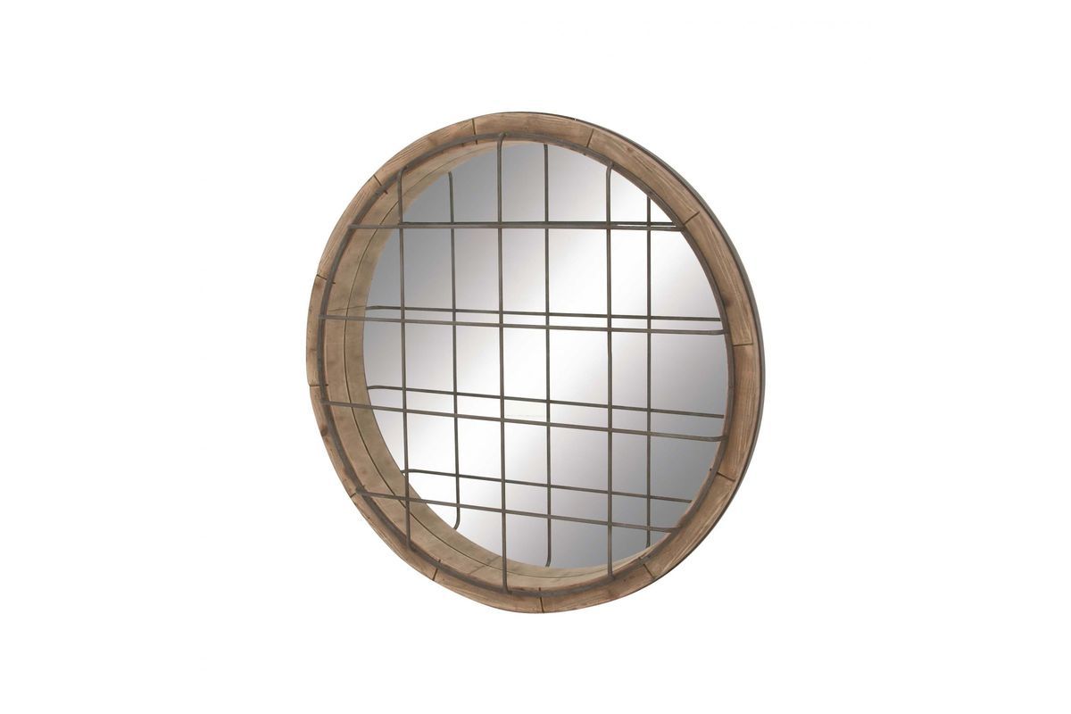 Farmhouse Rustic 48" Round Wire Cage Wall Mirroruma For Round Grid Wall Mirrors (Photo 15 of 15)