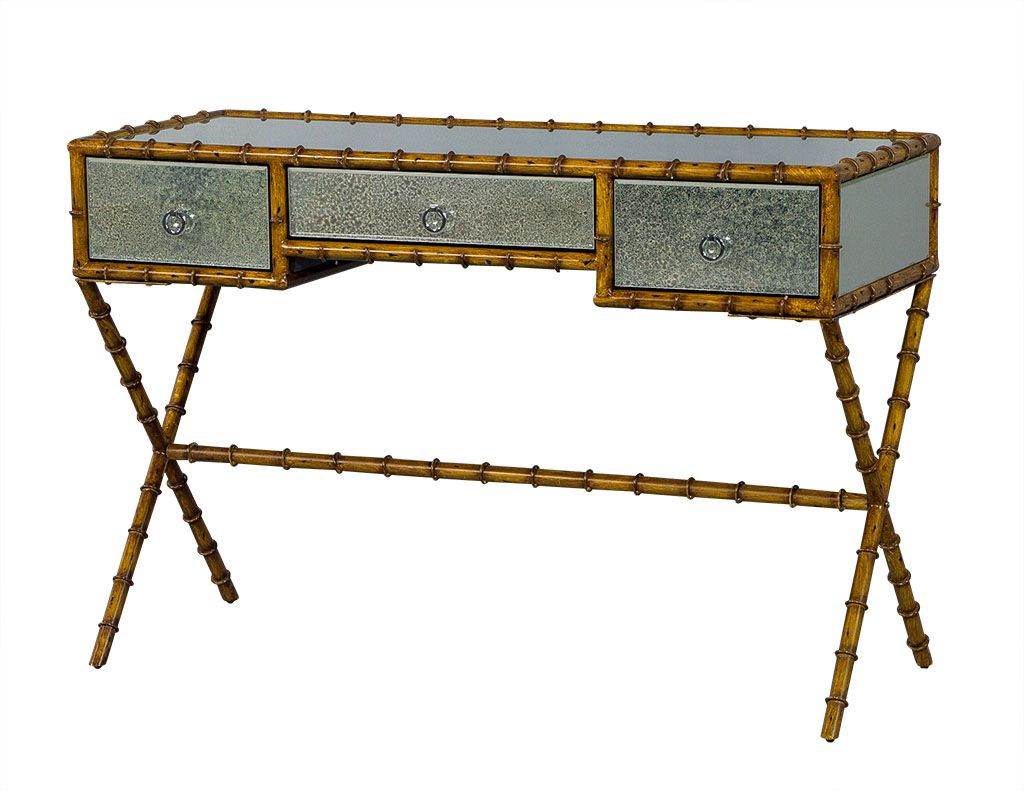 Faux Bamboo And Antique Glass Console | Carrocel Fine Furniture Pertaining To Bamboo And Vintage Cream Desks (View 9 of 15)