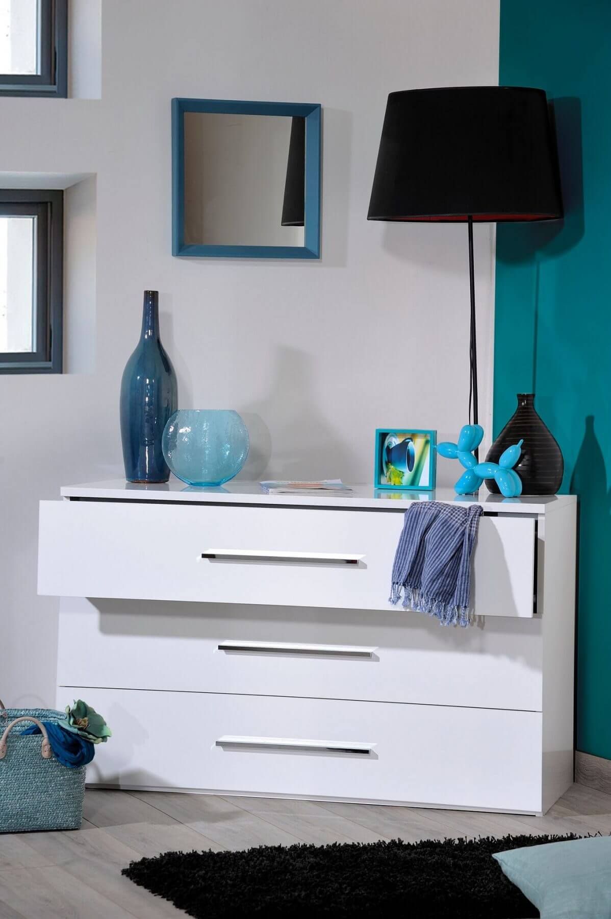 First 3 Drawer White Gloss Chest Of Drawers | Fads Pertaining To Off White 3 Drawer Desks (View 1 of 15)