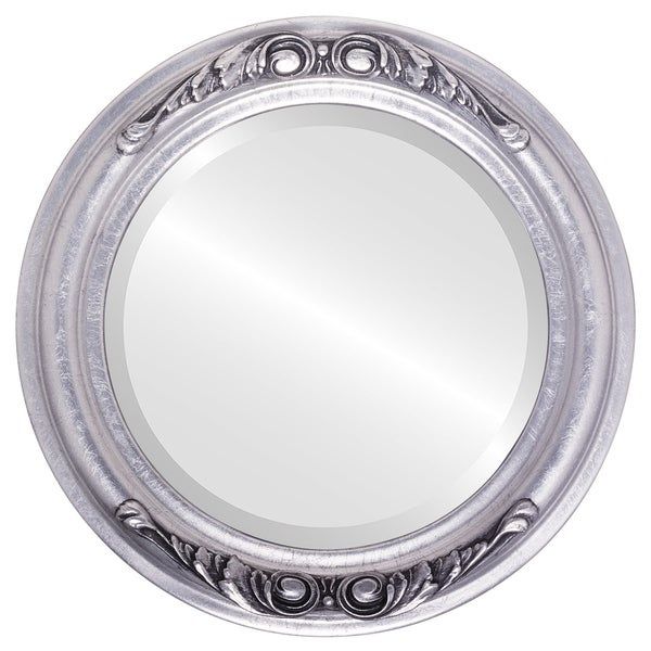 Florence Framed Round Mirror In Silver Leaf With Black Antique – Silver In Metallic Gold Leaf Wall Mirrors (View 13 of 15)