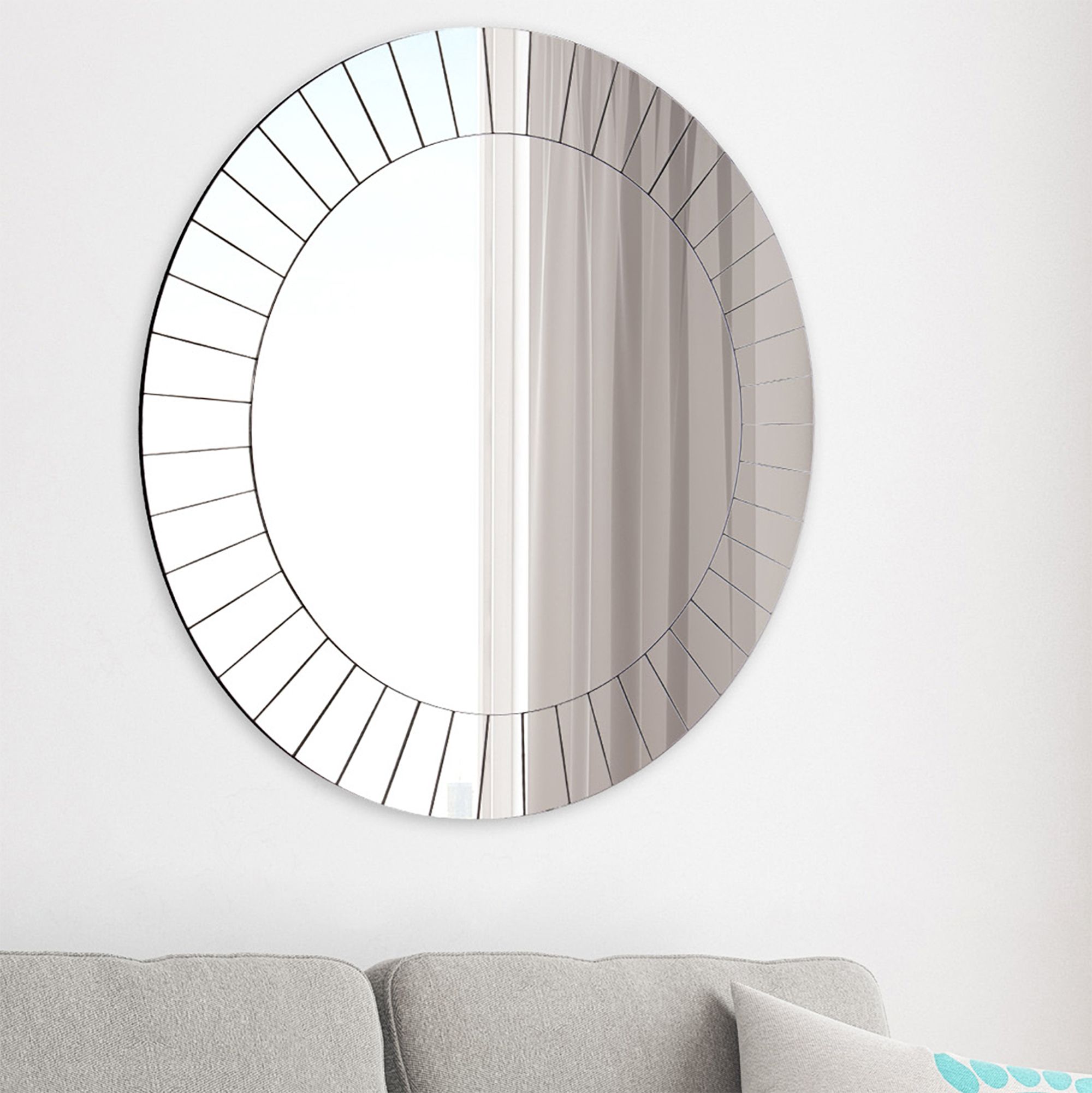 Frameless Beveled Round Wall Mirror 26"x26"gallery Solutions For Tetbury Frameless Tri Bevel Wall Mirrors (View 3 of 15)