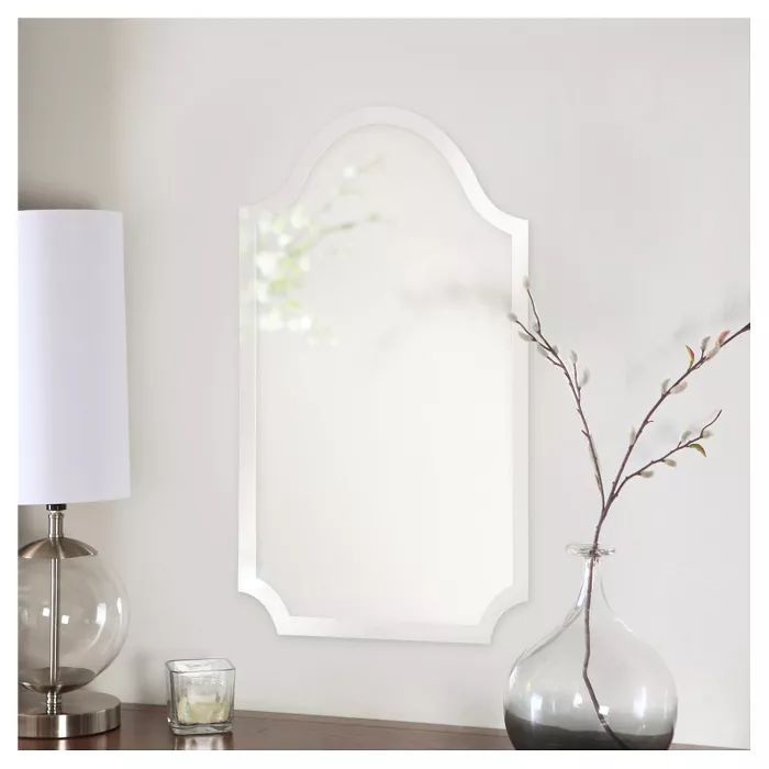 Frameless Rectangular Mirror With Arch And Scalloped Corners – Howard Inside Reign Frameless Oval Scalloped Beveled Wall Mirrors (Photo 2 of 15)