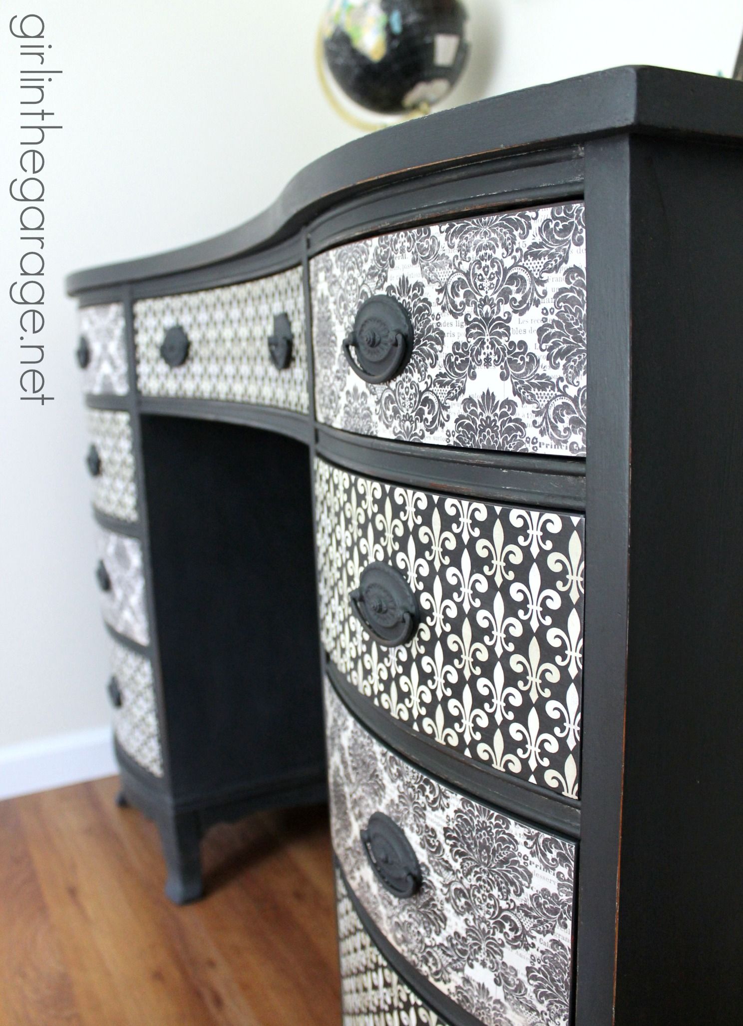 French Decoupage Desk {themed Furniture Makeover Day} Throughout Blue And White Wood Campaign Desks (View 12 of 15)