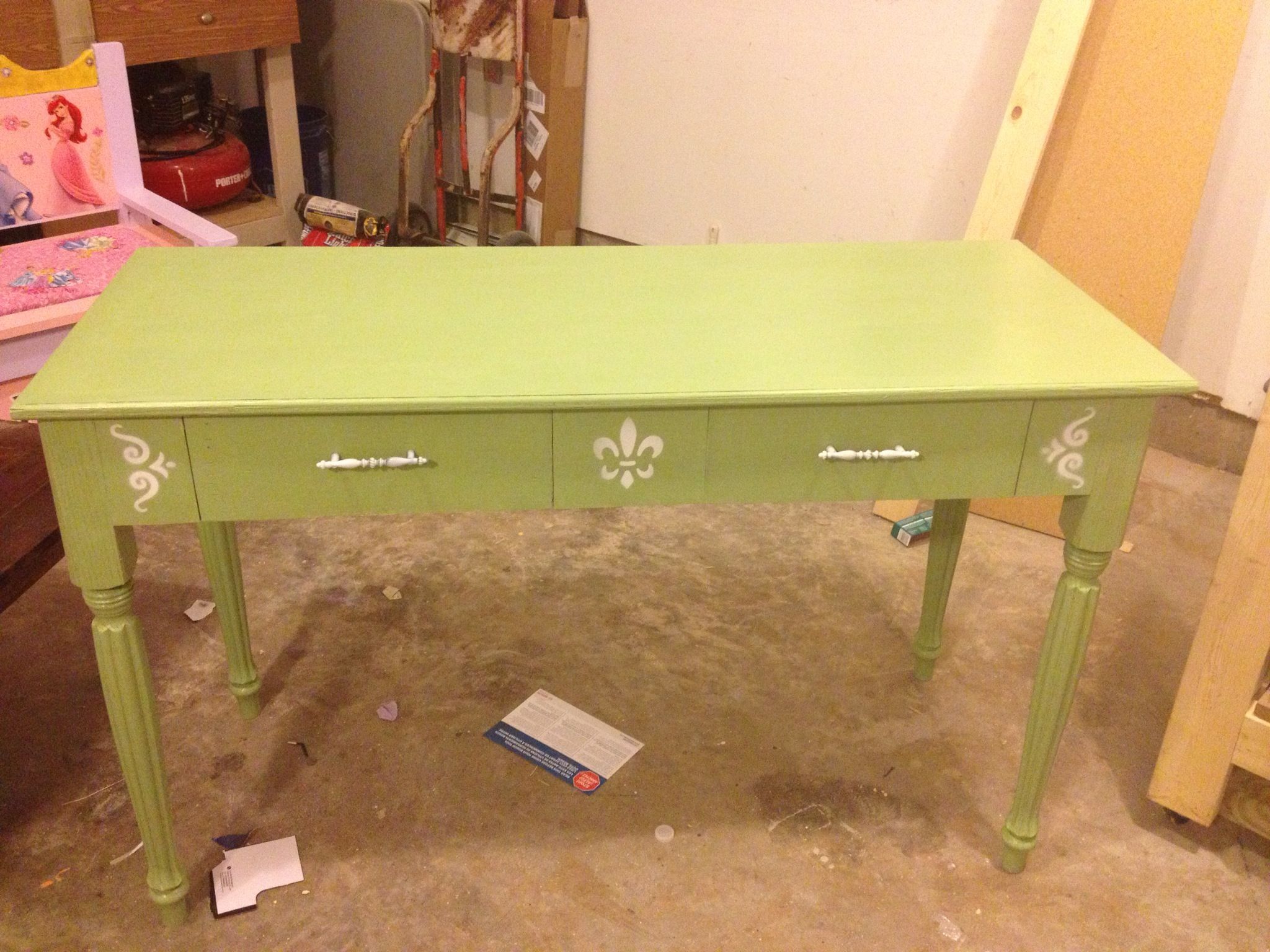 French Style Writing Desk W/2 Drawers, Brisk Olive Paint (View 1 of 15)