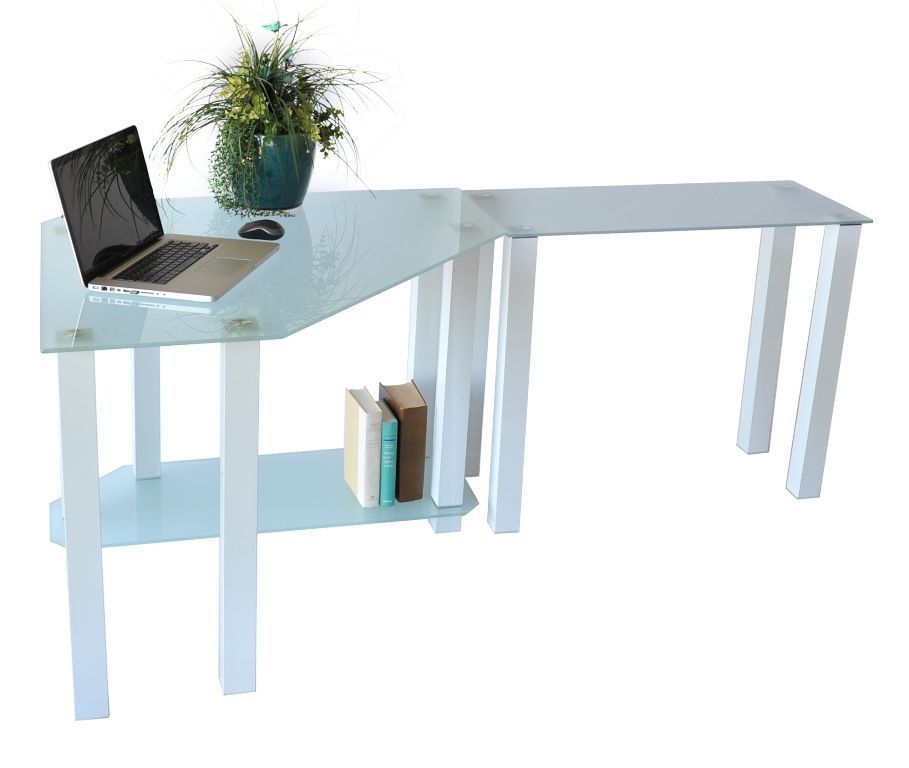 Frosted Tempered Glass Gloss White Corner Computer Desk /w Modular In Gloss White Corner Desks (Photo 6 of 15)