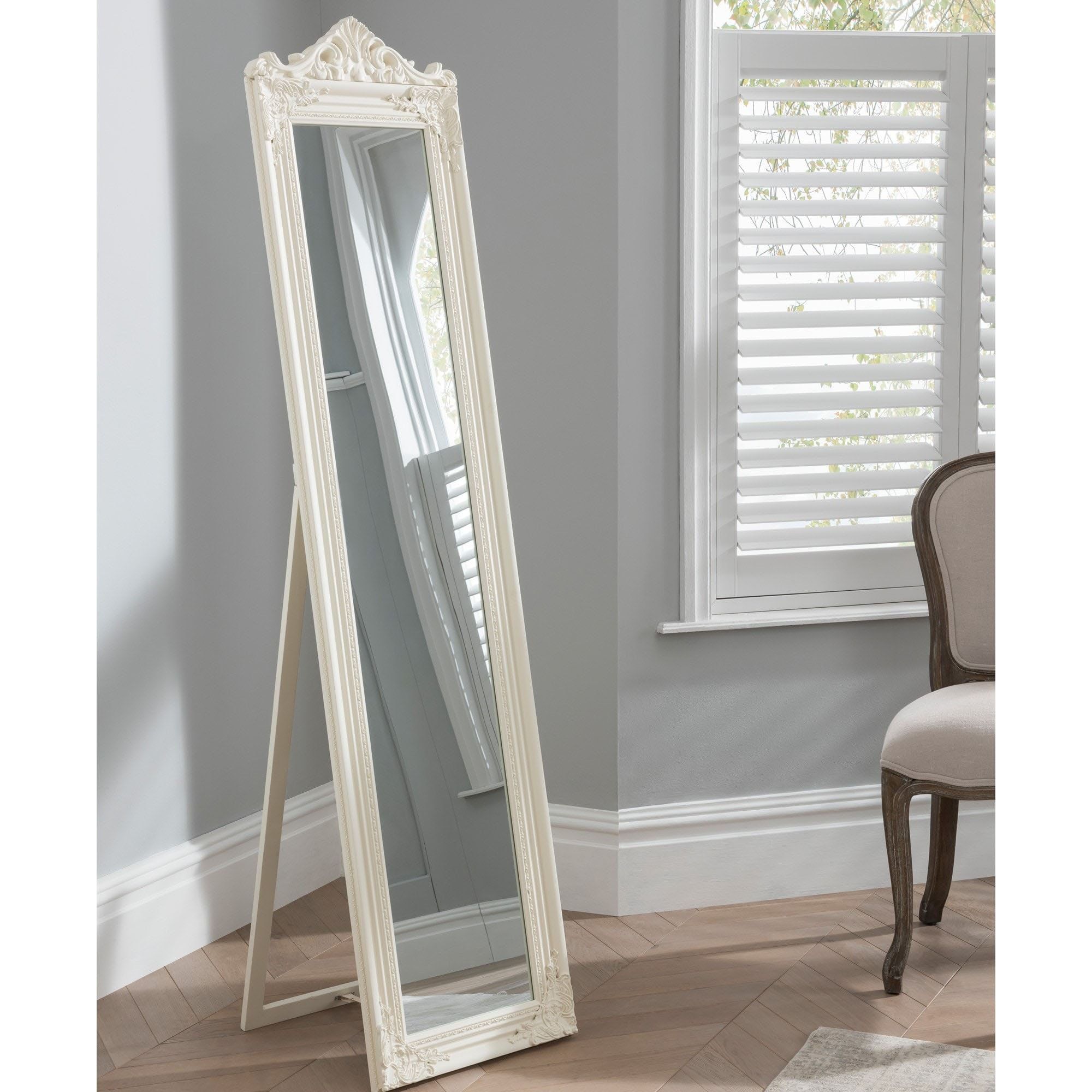 Full Length Mirror In Cream The Elizabeth Floor Standing Mirror With Dark Mahogany Full Length Mirrors (View 3 of 15)