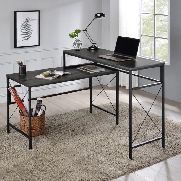 Furniture Of America Domino Gray L Shaped Writing Desk With Usb Ports Within Acacia Wood Writing Desks With Usb Ports (View 6 of 15)