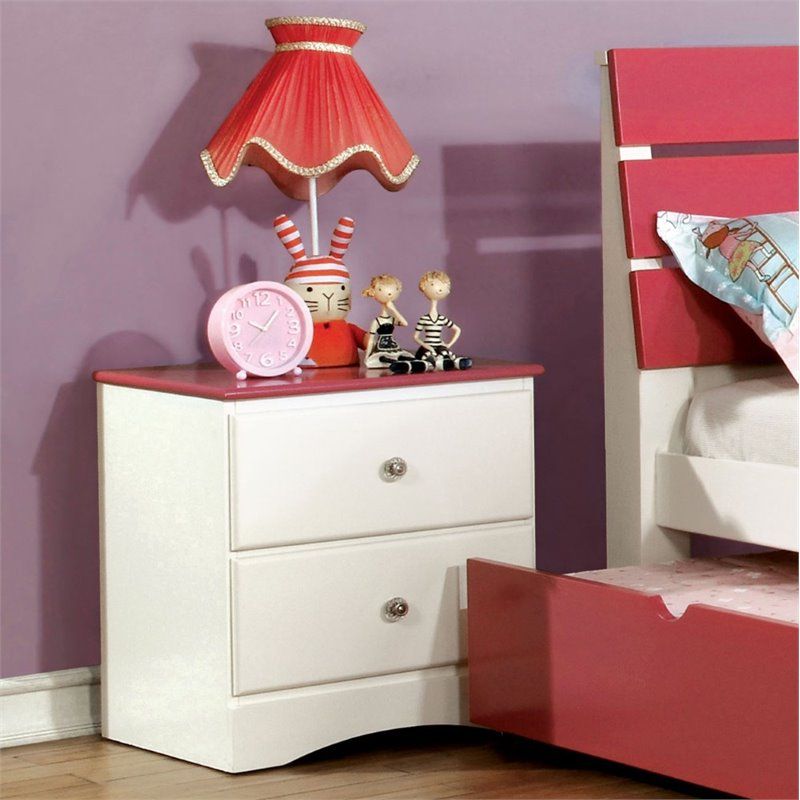 Furniture Of America Emely Transitional 2 Drawer Nightstand In Pink And With Regard To Pink Lacquer 2 Drawer Desks (View 1 of 15)