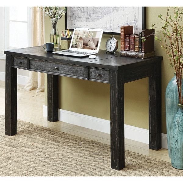 Furniture Of America Lon Rustic Black 52 Inch Solid Wood Writing Desk Throughout Antique Black Wood 1 Drawer Desks (View 11 of 15)