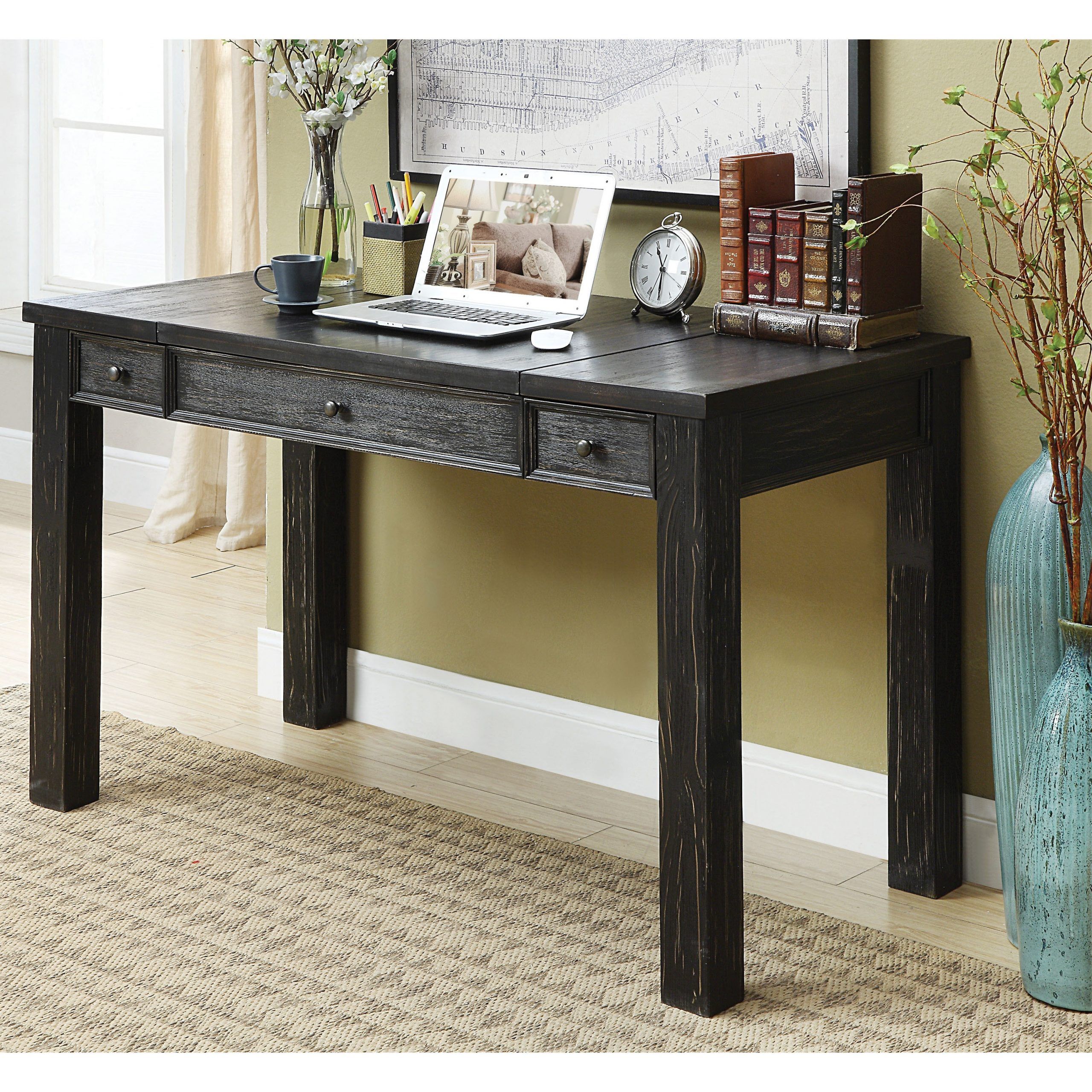 Furniture Of America Lon Rustic Black 52 Inch Solid Wood Writing Desk Throughout Rustic Acacia Wooden Writing Desks (View 3 of 15)