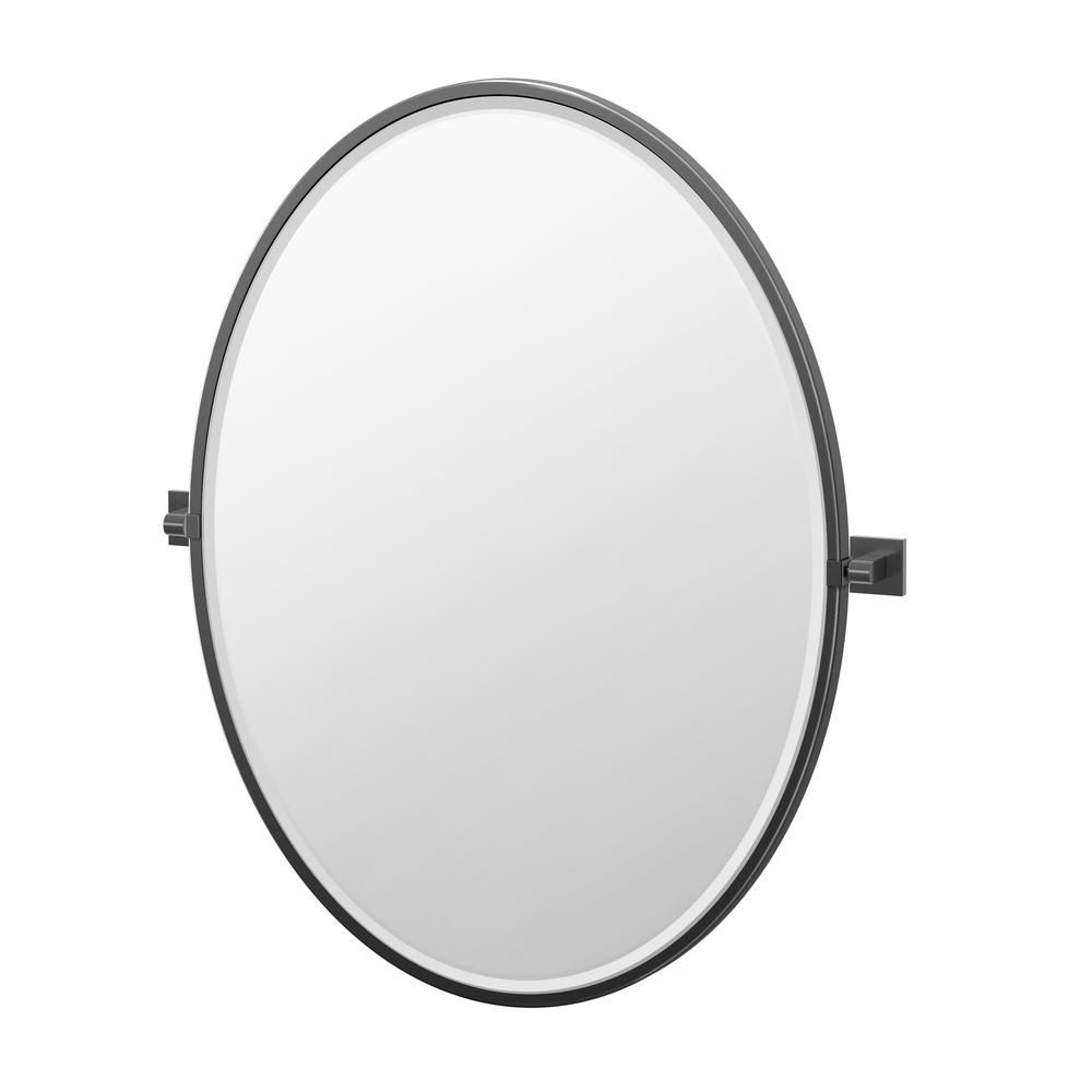 Gatco Elevate 33 In. X 28.25 In. Framed Oval Mirror In Matte Black Throughout Elevate Wall Mirrors (Photo 15 of 15)