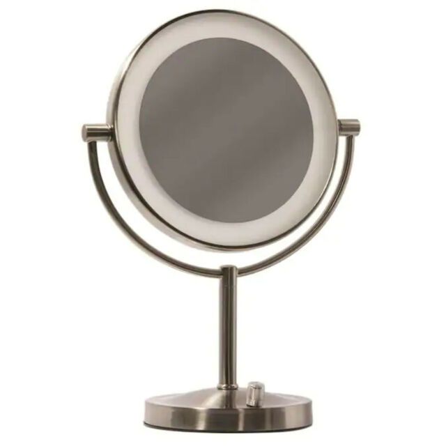Giagni Vernon Brushed Nickel Double Sided Magnifying Countertop Vanity With Single Sided Polished Nickel Wall Mirrors (View 8 of 15)