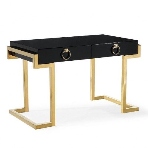 Glam Black Lacquer Gold Base Desk | Gold Furniture, Steel Desk, Furniture With Black And Gold Writing Desks (View 8 of 15)