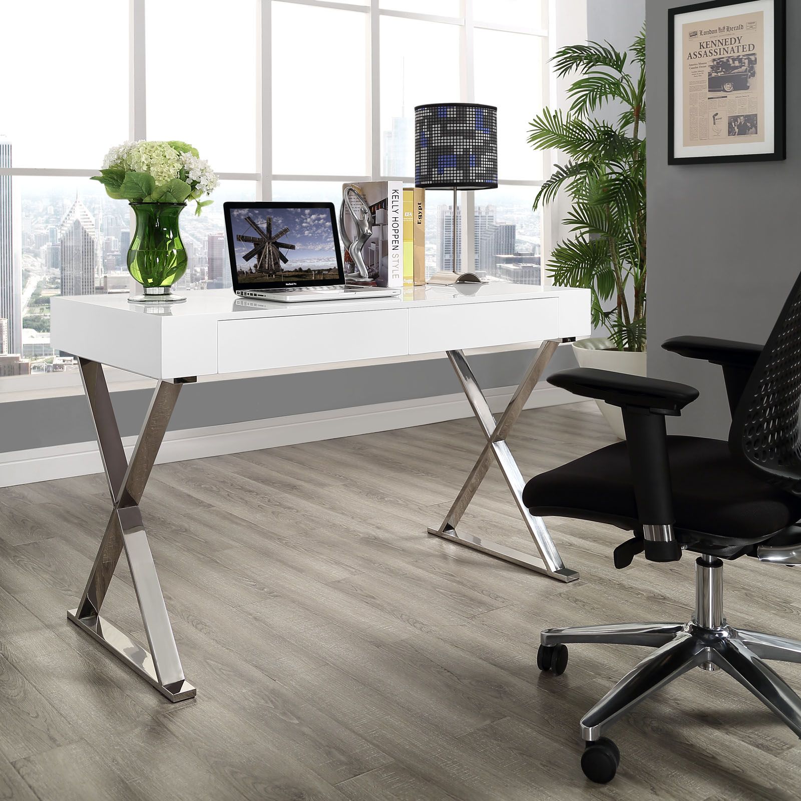 Glam Desk | Modern Furniture • Brickell Collection With Regard To White Wood And Gold Metal Office Desks (View 1 of 15)