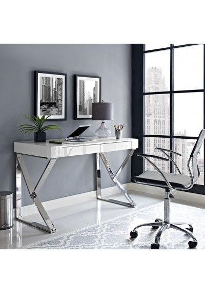 Glam White Lacquer Gold Base Desk | Home Office Design, Modern Office With Regard To Gold And Wood Glam Modern Writing Desks (View 14 of 15)