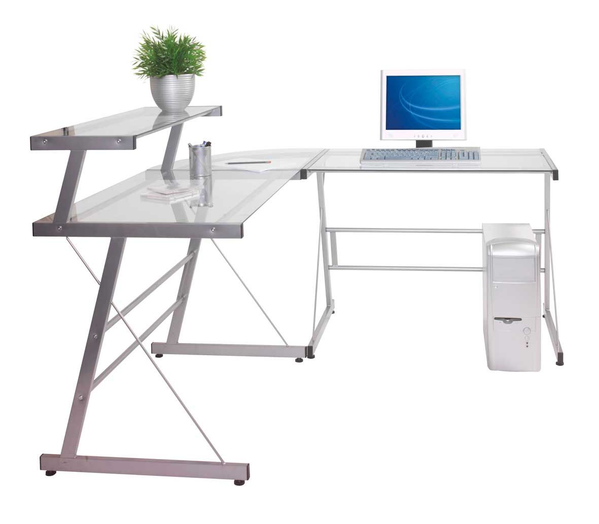Glass Corner Desk For Home Office Within Aluminum And Frosted Glass Desks (View 12 of 15)
