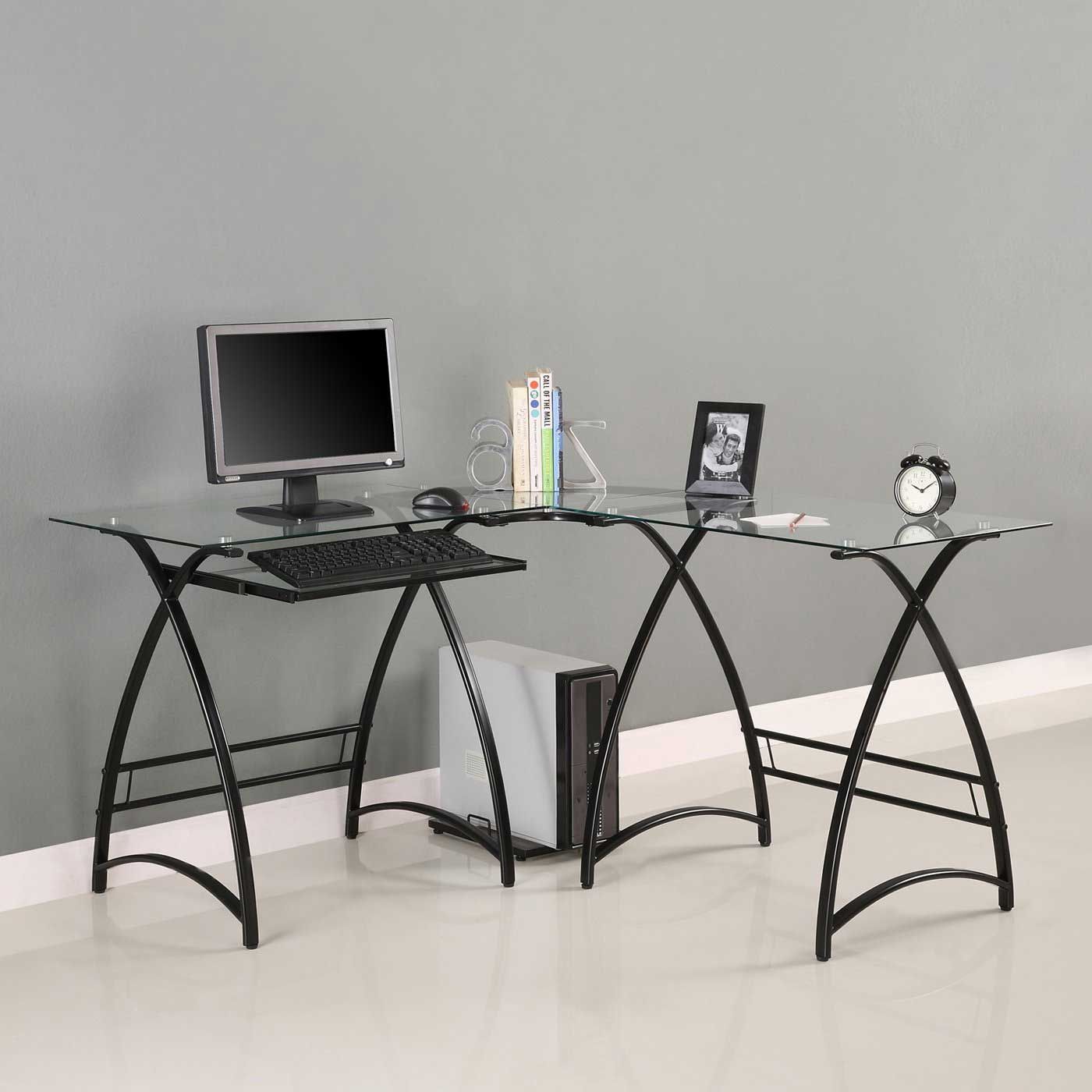 Glass Office Desk Famous Manufacturer Reviews Within Black Glass And Natural Wood Office Desks (Photo 9 of 15)