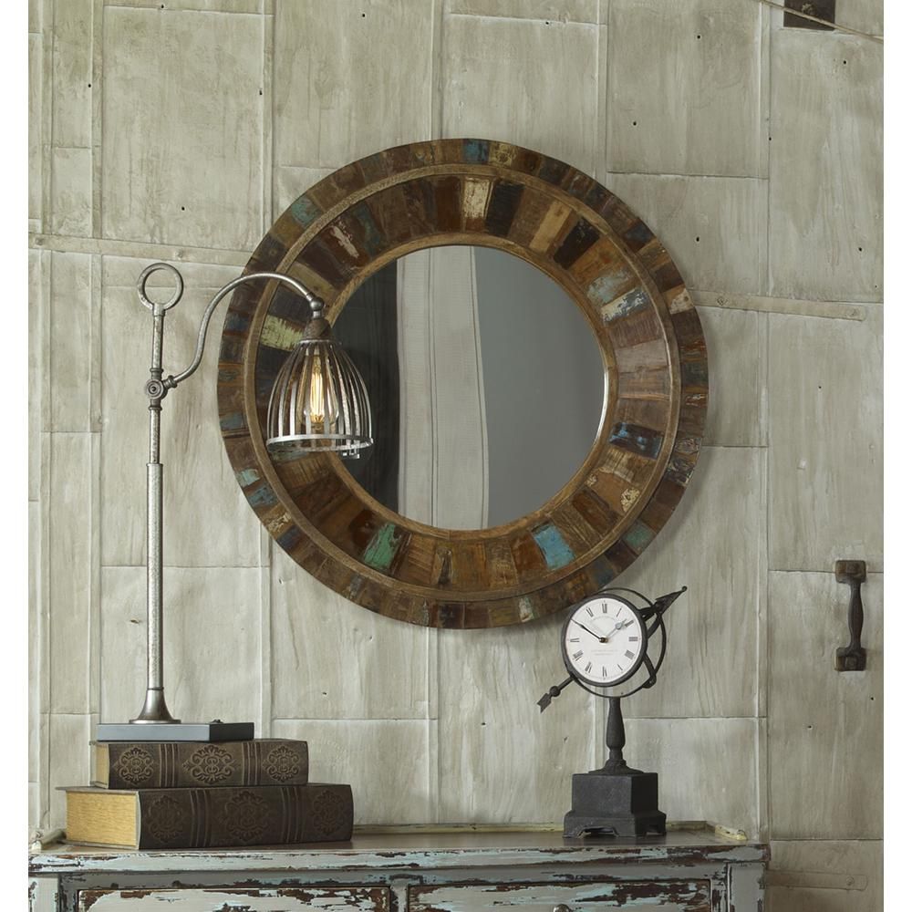 Global Direct 32 In. X 32 In. Reclaimed Wood Framed Mirror 04017 – The Inside Rustic Black Round Oversized Mirrors (Photo 13 of 15)