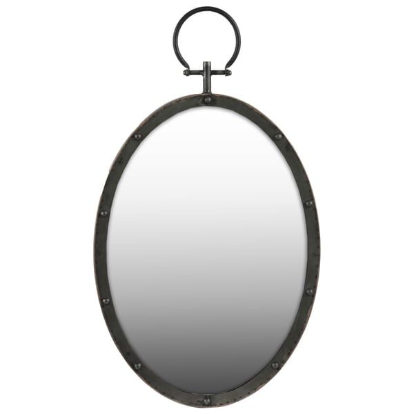Gloss Finish Black Metal Oval Wall Mirror With Metal Hanger – Overstock Intended For Glossy Black Wall Mirrors (View 1 of 15)
