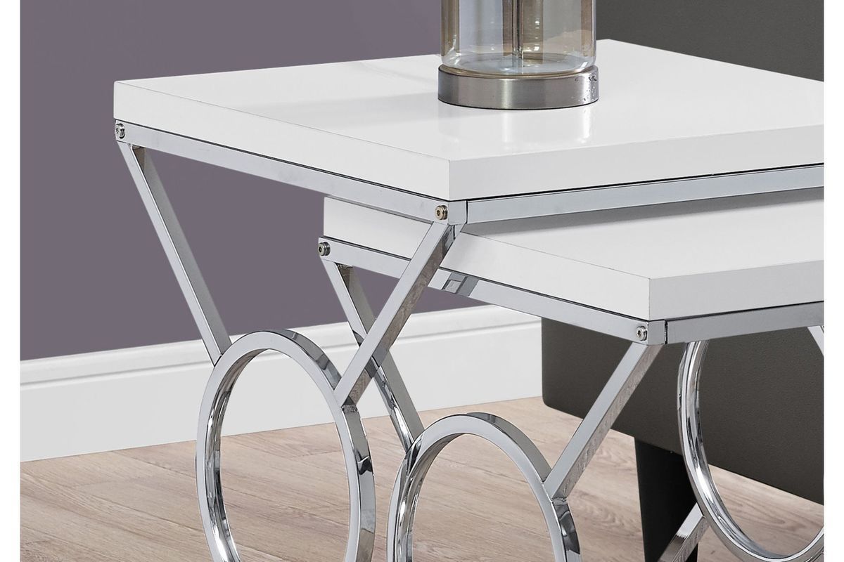 Glossy White & Chrome Nesting Tablesmonarch At Gardner White For Glossy White And Chrome Modern Desks (View 5 of 15)