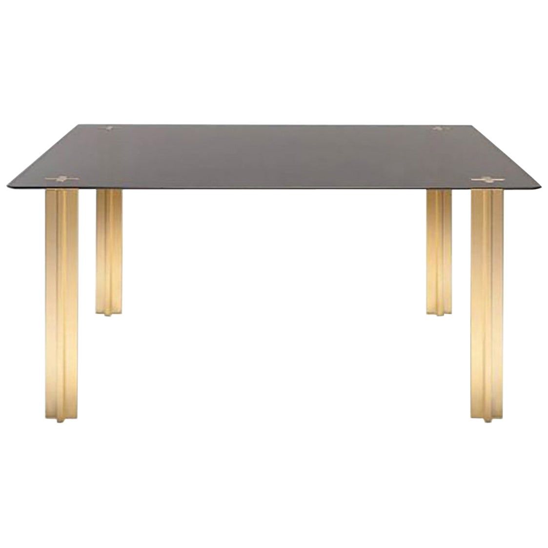 Gold Contemporary Square Table, Smoke Glass Top And Gold Plated Inside Glass And Gold Rectangular Desks (View 9 of 15)