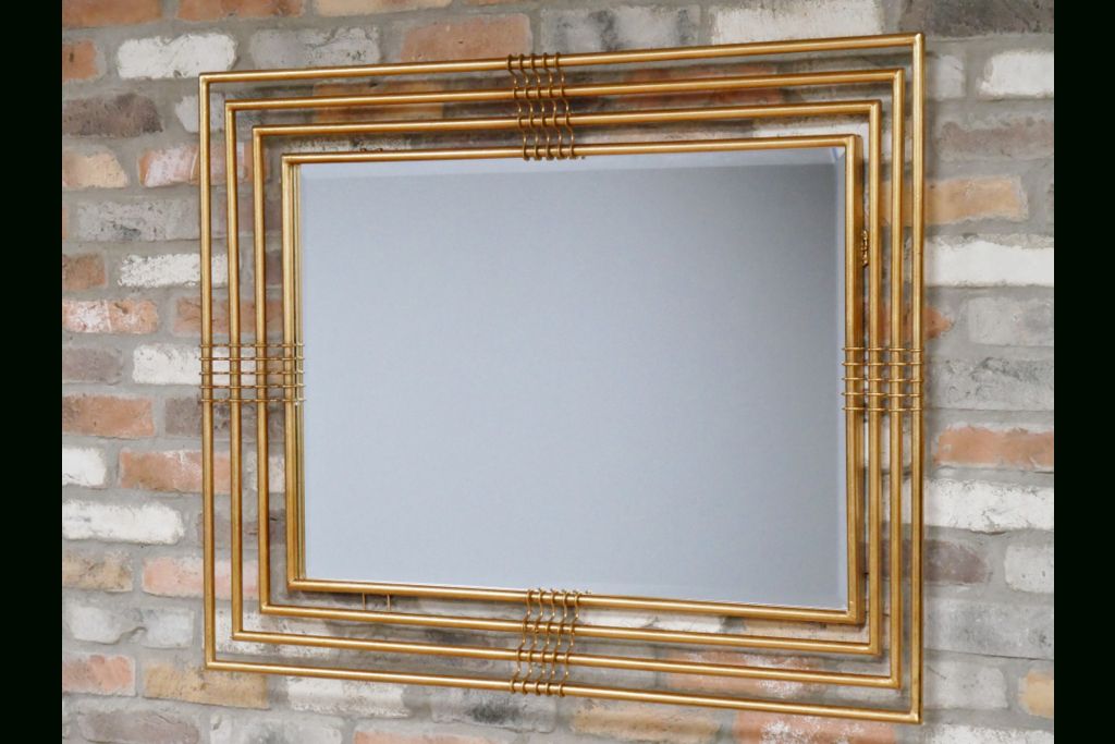 Gold Metal Frame Rectangular Wall Mirror 115 X 84 Cm | Mirror Wall Inside Gold Leaf Metal Wall Mirrors (View 10 of 15)