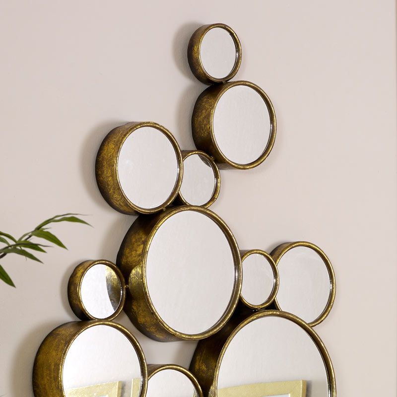 Gold Multi Circle Wall Mirror 61cm X 103cm | Flora Furniture Regarding Gold Modern Luxe Wall Mirrors (View 8 of 15)
