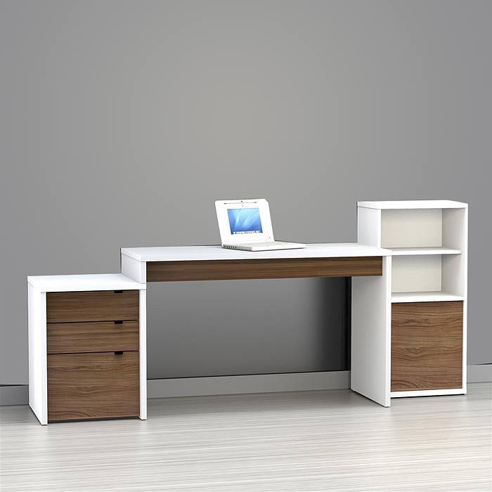 Gorgeous And Impressive Single Pedestal Laptop Desk Set With Bookcase Intended For White And Walnut 6 Shelf Computer Desks (View 9 of 15)